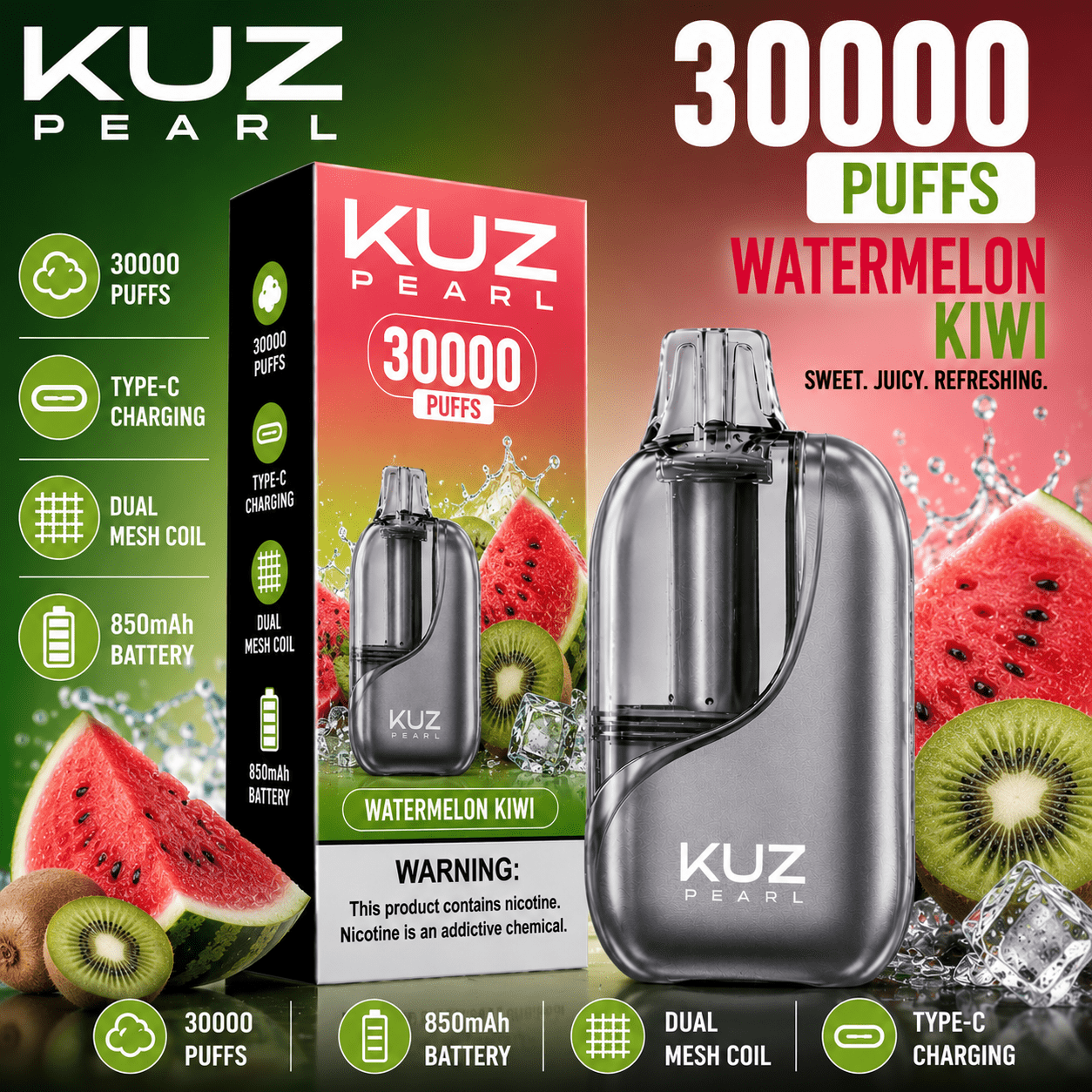 kuz pearl watermelon kiwi – 30000 puffs