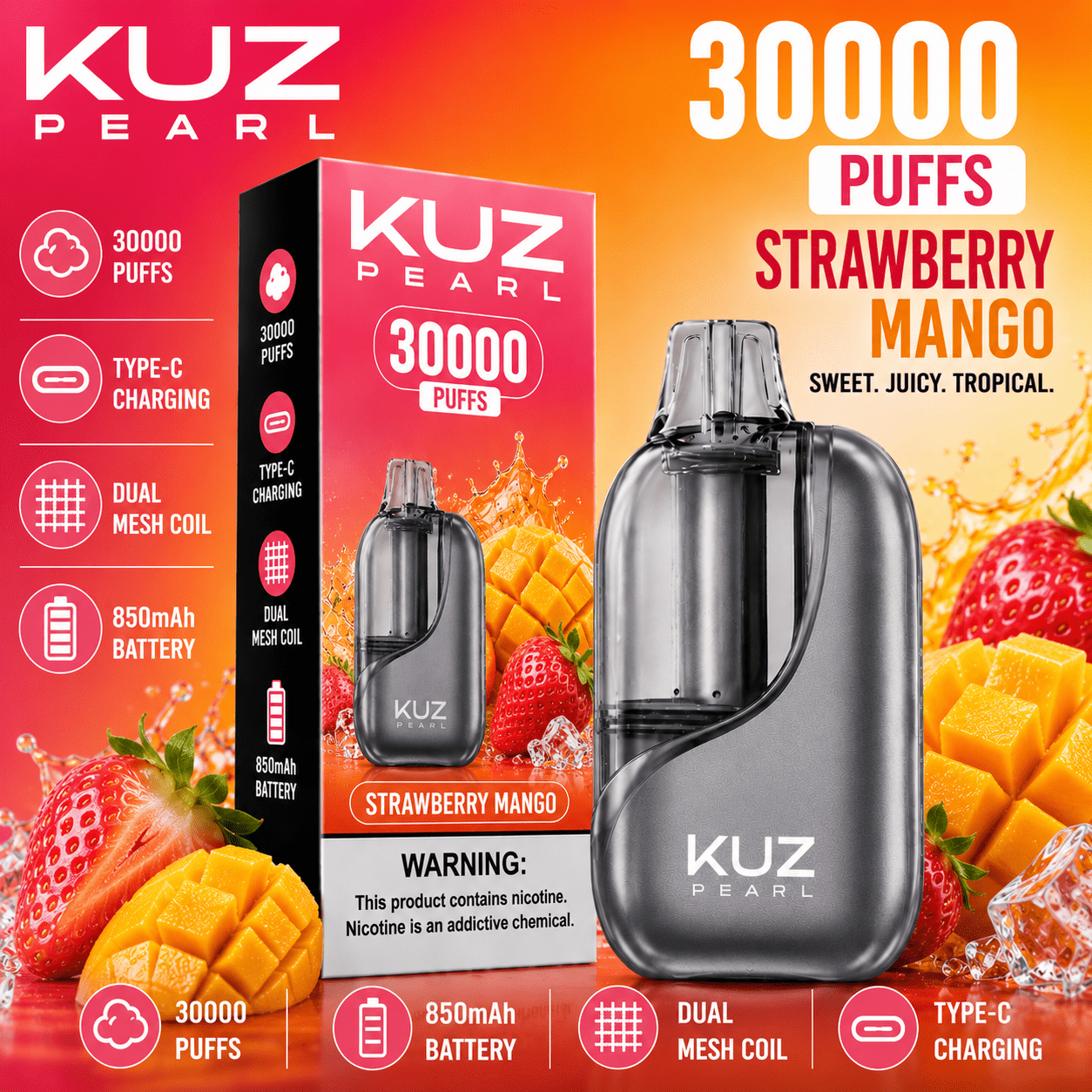 kuz pearl strawberry mango – 30000 puffs