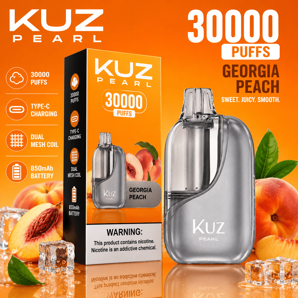kuz pearl georgia peach – 30000 puffs