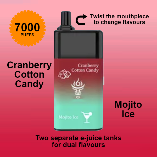 CRANBERRY COTTON CANDY + MOJITO ICE – MOOODAN DUAL FLAVOUR – 7000 PUFFS